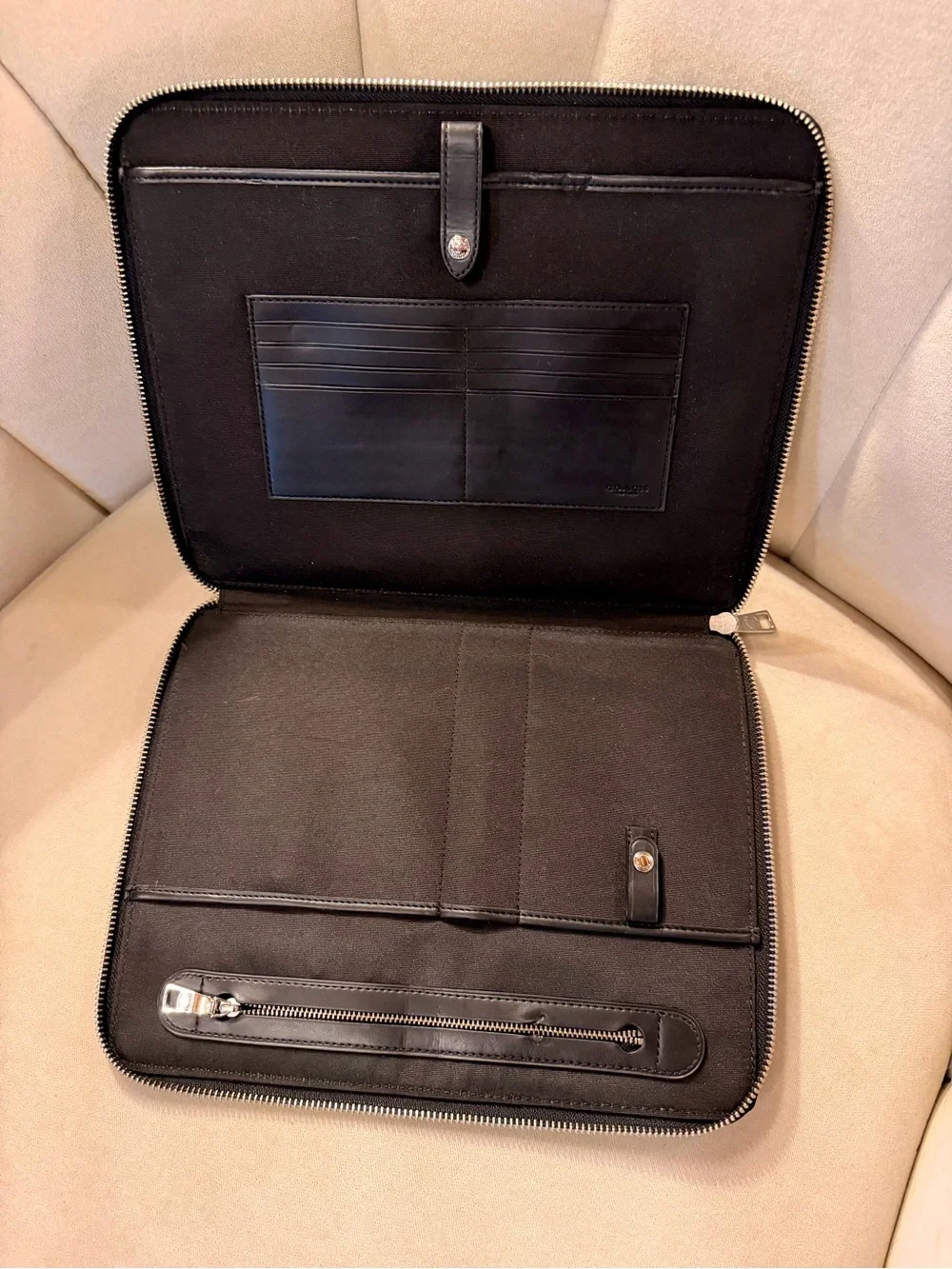 Coach Zip Around Tech/iPad Portfolio Case, Black Herringbone (New)